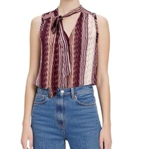 Banana Republic Burgundy Candy Cane Stripe Sleeveless Tie Blouse Size XS